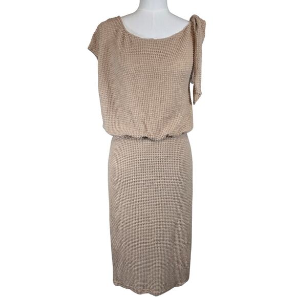 Cupshe Dresses & Skirts - NWT L‎ Cupshe Tan Waffle-Knit Dress w/Shoulder Tie, Cap Sleeve & Skirt-Lining